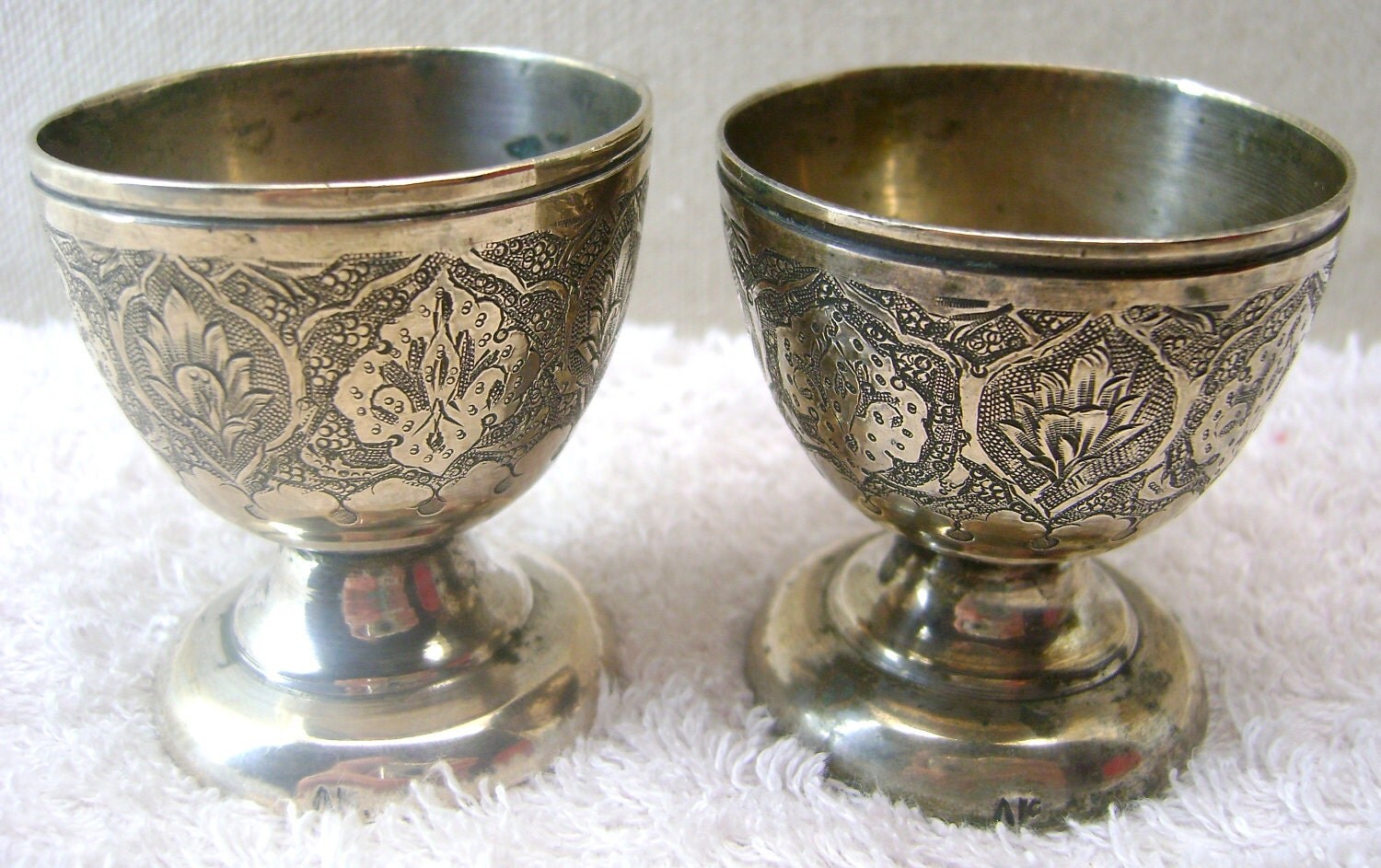 Antique Iranian Silver Egg Cups x 2 Sterling Silver 10