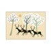 A4 Stylised Print Black Deer Cream Landscape With Trees Whimsical Quirky Folk Art