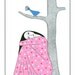 Modern wall art, Woman in pink, Woman with bird, Art Illustration, Drawing of woman, Tree drawing, Graphic art, 10 x 8 print, Pink dress
