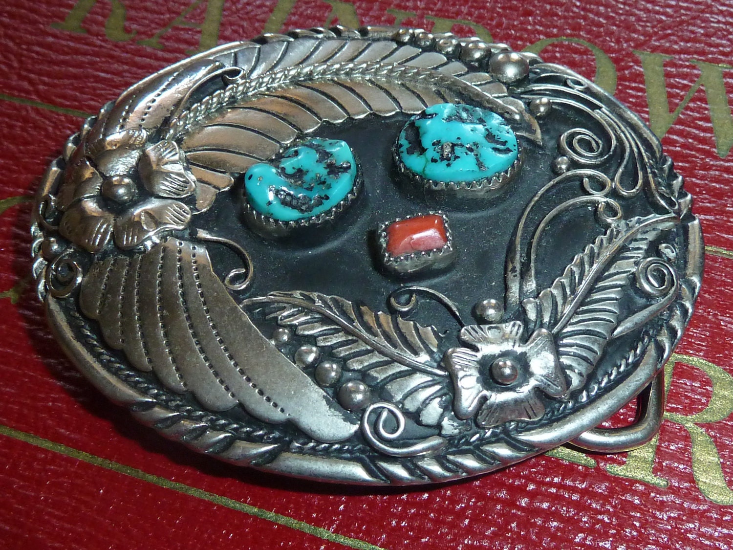 Vintage Native American Large Belt Buckle with Genuine