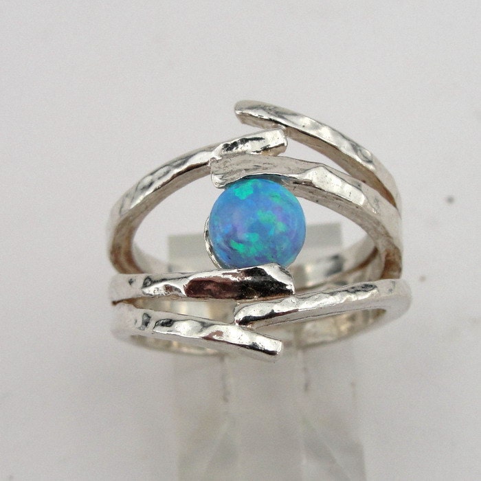 Hadar Jewelry Handcrafted Israel Art Sterling Silver Opal Ring