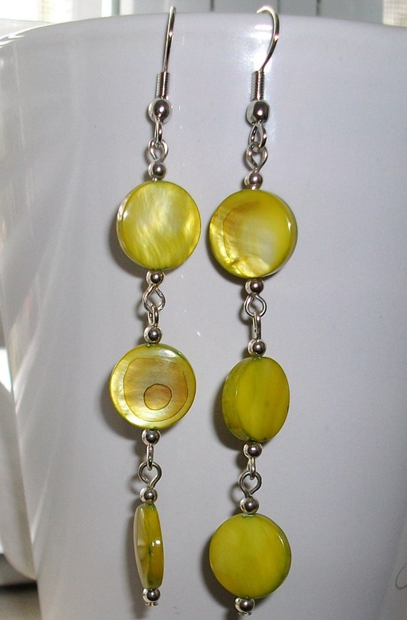 Lime green Dangle Earrings by mwadsworth on Etsy