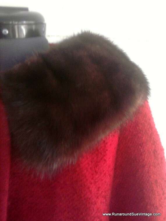 Vintage 1960s Coat Cranberry Red Wool Coat With Espresso Fur 