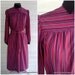on sale : Vintage Dress - 1970s FUCHSIA Striped Dress with Contrasting Black Collar and Cuffs
