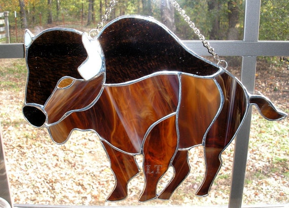 LT Stained glass Buffalo Bison Bull suncatcher light catcher