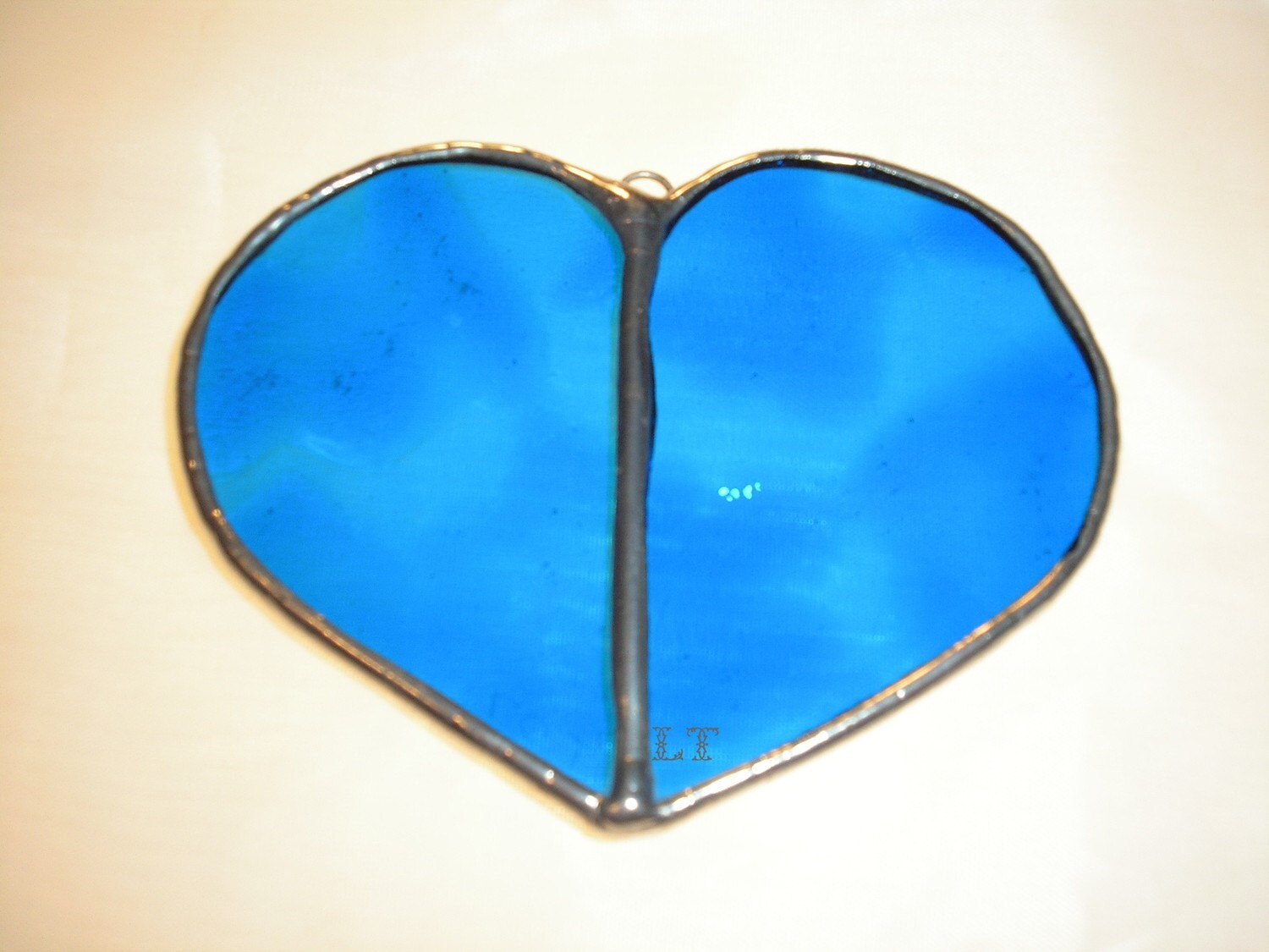 LT Stained glass blue Heart sun catcher light catcher window