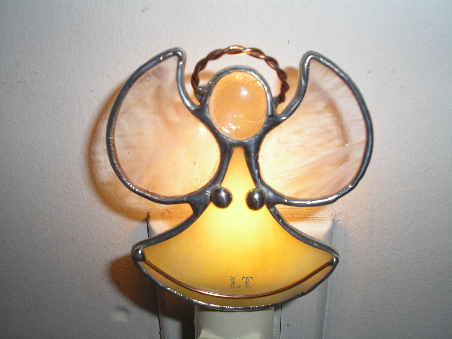 LT Stained glass yellow Angel night light lamp made with