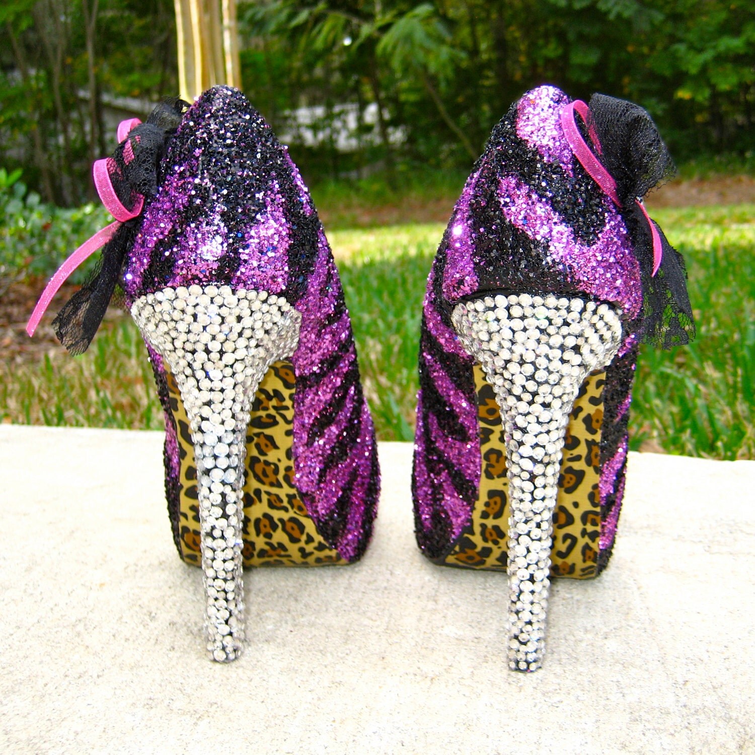 Zebra Pink & Black Glitter Heels