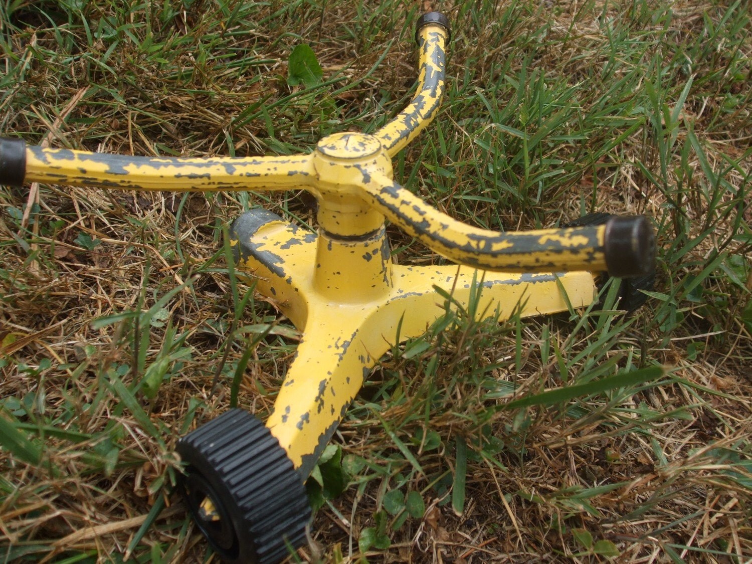 Vintage Yellow Lawn Sprinkler on Wheels by MissingHeirloom on Etsy