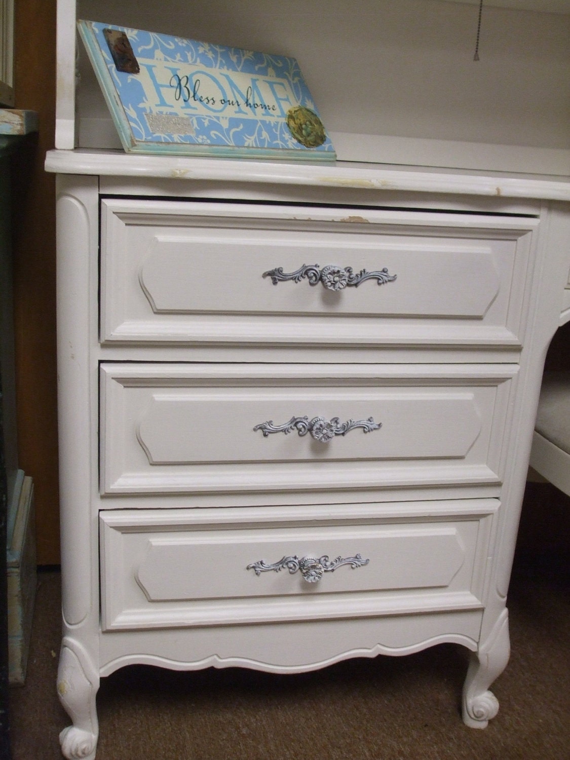 French Provincial Desk Hutch Bookshelves and Chair 1960s
