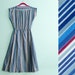 Vintage 50s day dress striped pleated skirt blue white red small