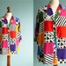 Vintage 80s shirt blouse / multicolor geometric pattern / short sleeves / medium large size plus