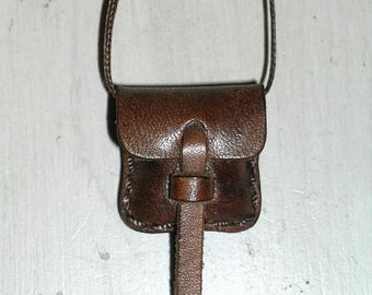 Small Leather Locket Pouch Bag Java Brown