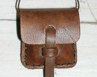 Medium Leather Locket Pouch Bag Java Brown
