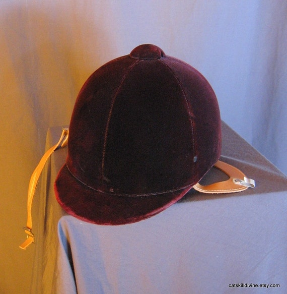 Vintage Equestrian Ruby Red Velvet Riding Helmet Hat