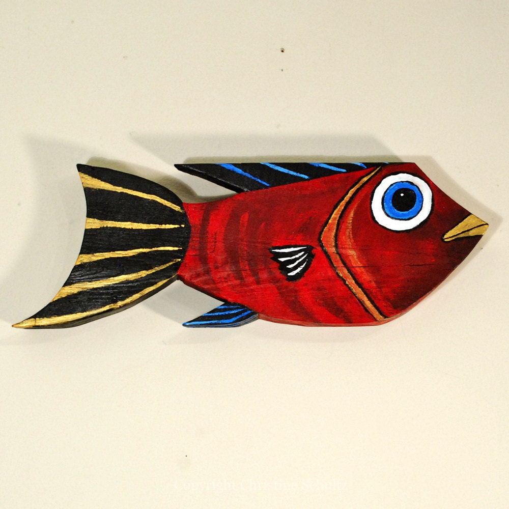 Painted Wood Fish Red And Gold Mississippi Folk Art   Il Fullxfull.266764083 