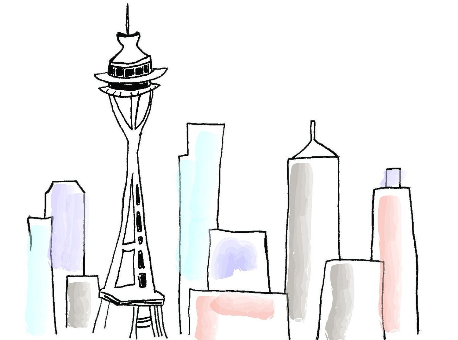 Seattle Space Needle Art Print 8x10 Matted by HoneyberryStudios