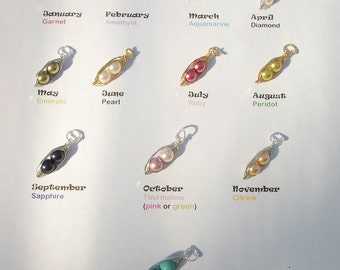Custom Design Birthstone Peas In A Pod Pendant - You Choose The Color Swarovski Pearls