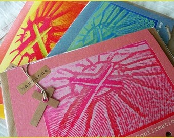 Personalised Confirmation Card with a Cross (blue, pink or red) - Handmade in Ireland