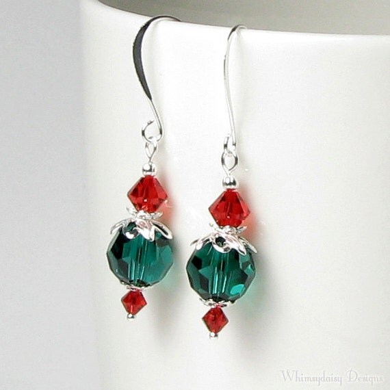 Christmas Ornament Earrings Bright Red and Emerald Green