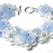 Blue Ice Floral Crystal White Pearl Charm Bracelet