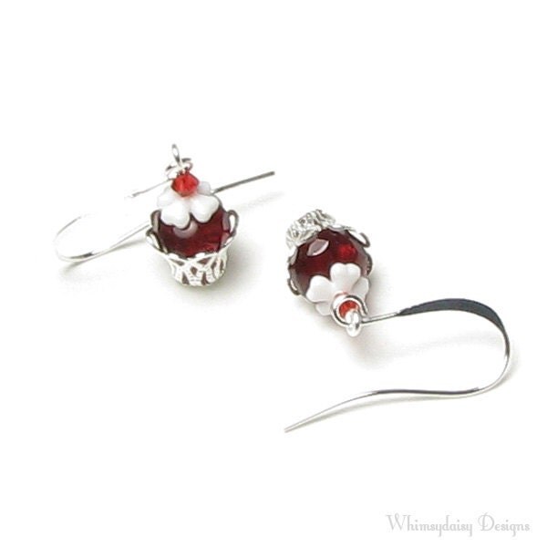 Red Velvet Twinkle Cupcake Earrings Miniature Food Earrings