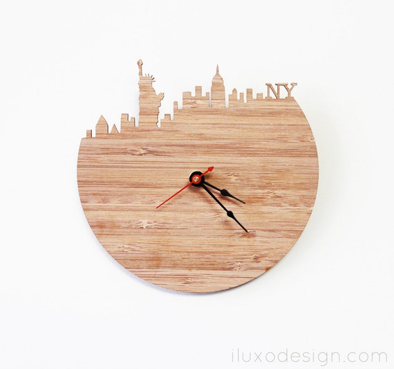 New York Modern Wall Clock - Statue of Liberty, Empire State Building Clock