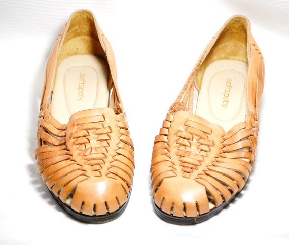 Vintage Tan Woven Leather Slip On GuarachaSandals Shoes Womens US 8