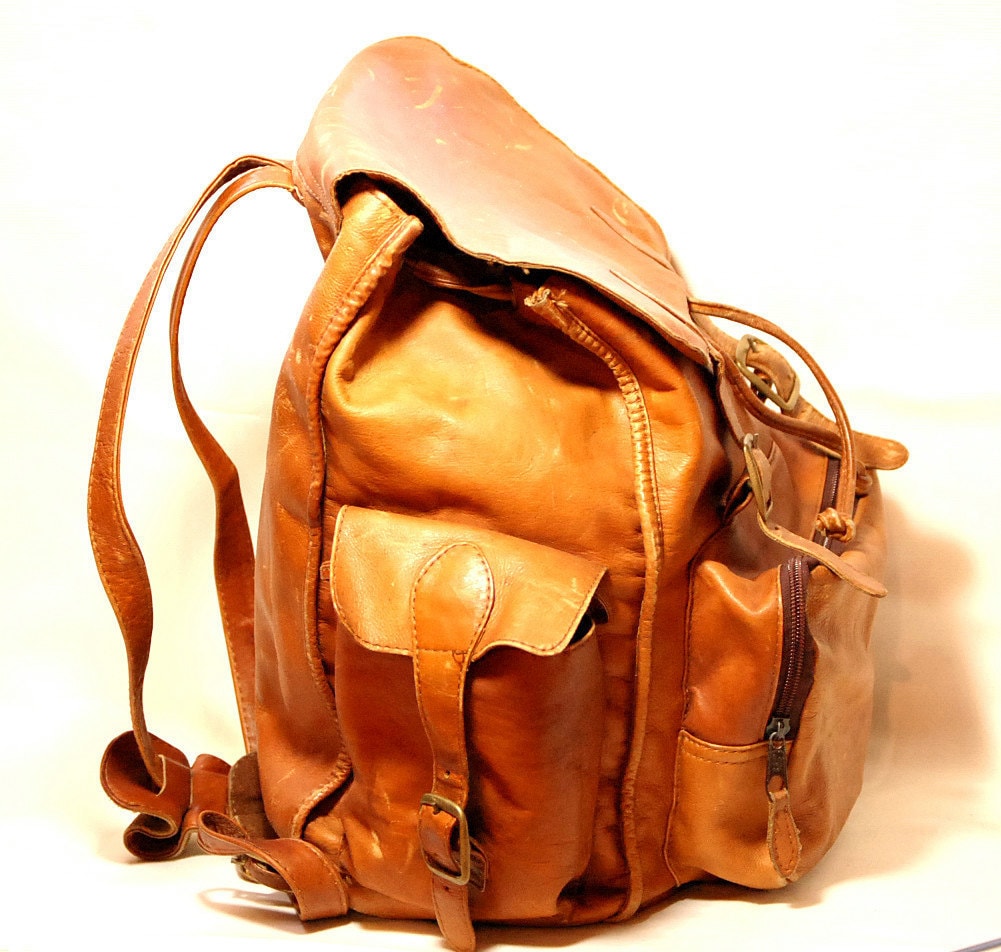 Vintage Rustic Brown Leather Backpack