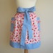 Retro apron, strawberry and cherry pattern on a pink fabric, 1950s inspired half apron.