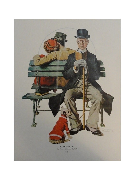 Norman Rockwell Poster Park Bench Man In Black Top by KingPaper