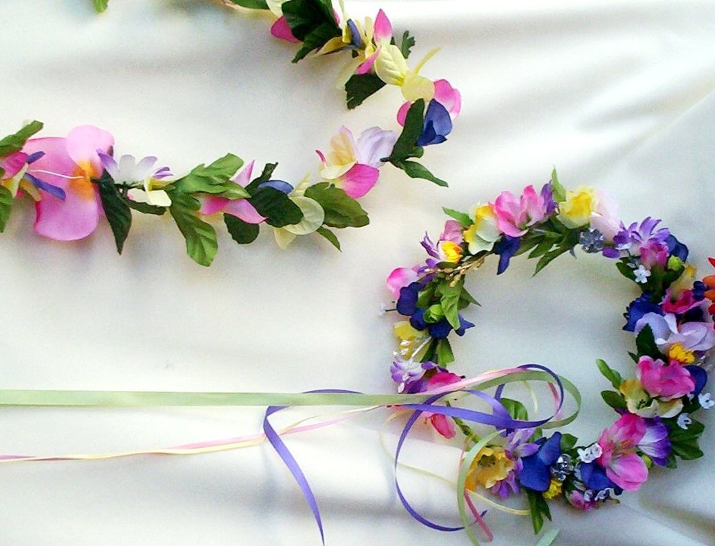 Hawaiian Lei Headpiece Set of 2 Destination tropical Weddings