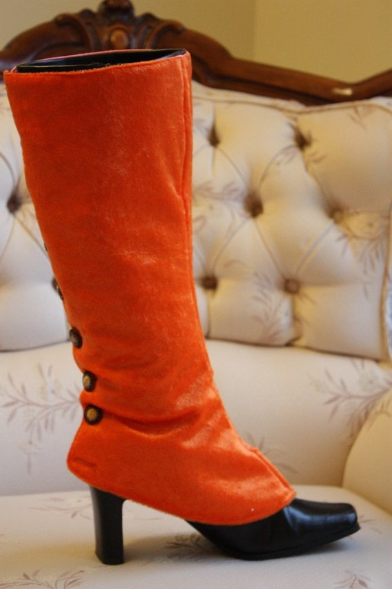 Knee High Boot Covers Orange Crushed Velvet with by Erzsebets