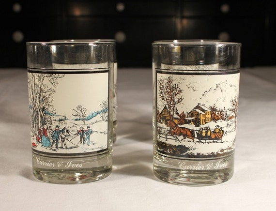 1978 Set of Four Currier and Ives Glasses by CircaCollectibles