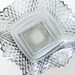 Carnival glass bowl, clear silver irridescent square candy dish with diamond pattern and ruffle edges