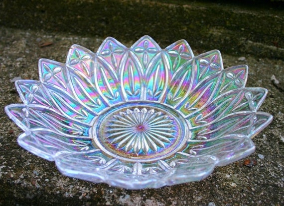 Carnival Glass Clear Bowl Vintage Rainbow