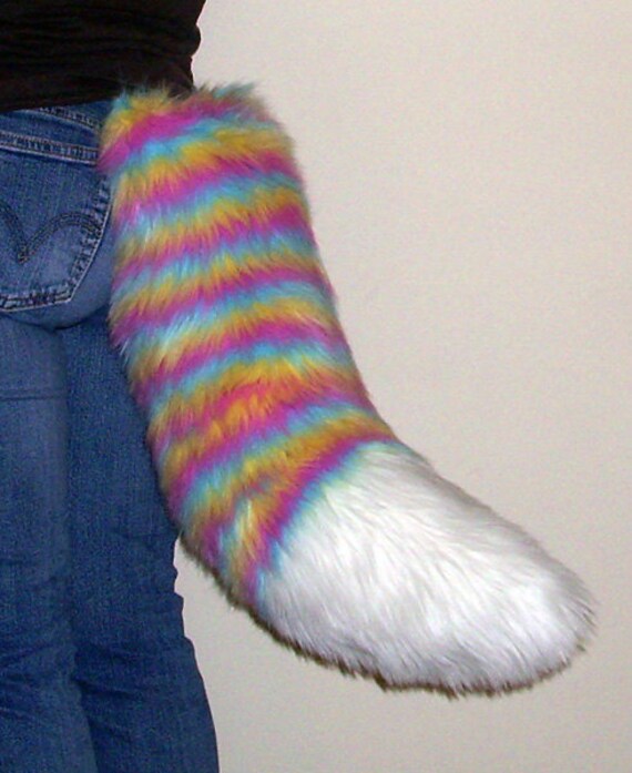 Fake Wolf Fox Tail Rainbow with a White Tip