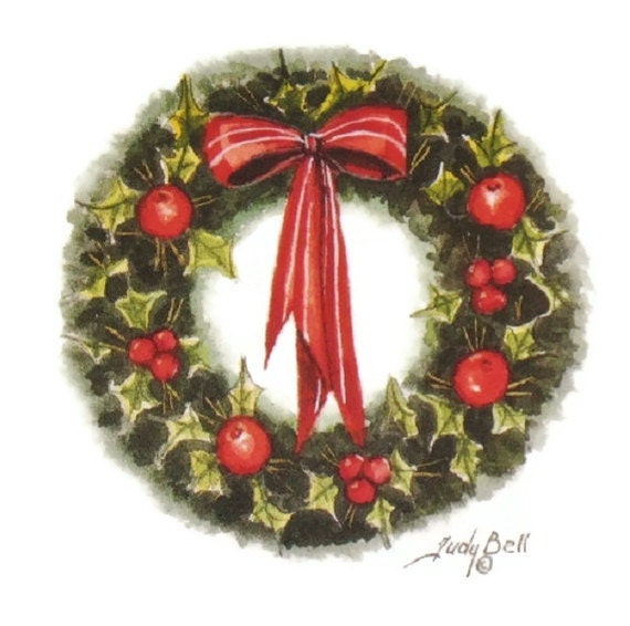 Holiday Wreath Print Christmas Wall Decor Wreath Art Print