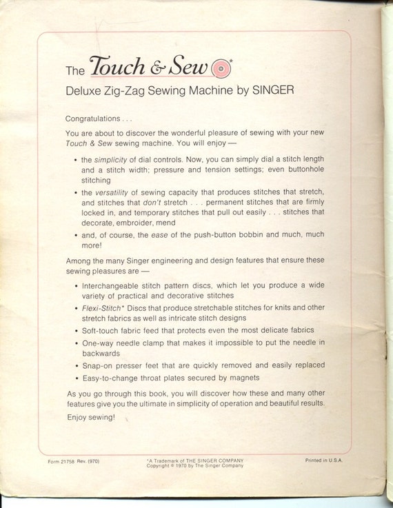 Singer Touch & Sew Model 758 Instruction Manual