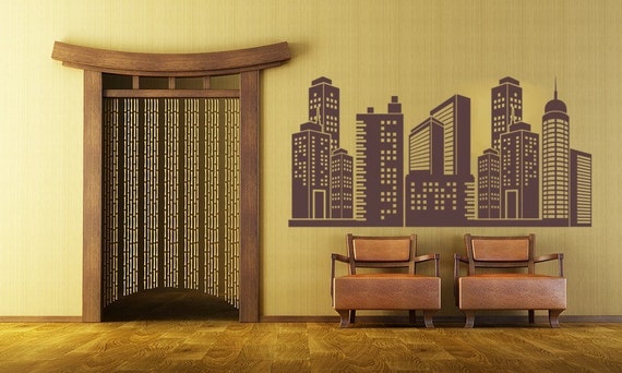 City Skyline Decal, City Wall decal, superhero cityscape, Vinyl Wall Art Decal,