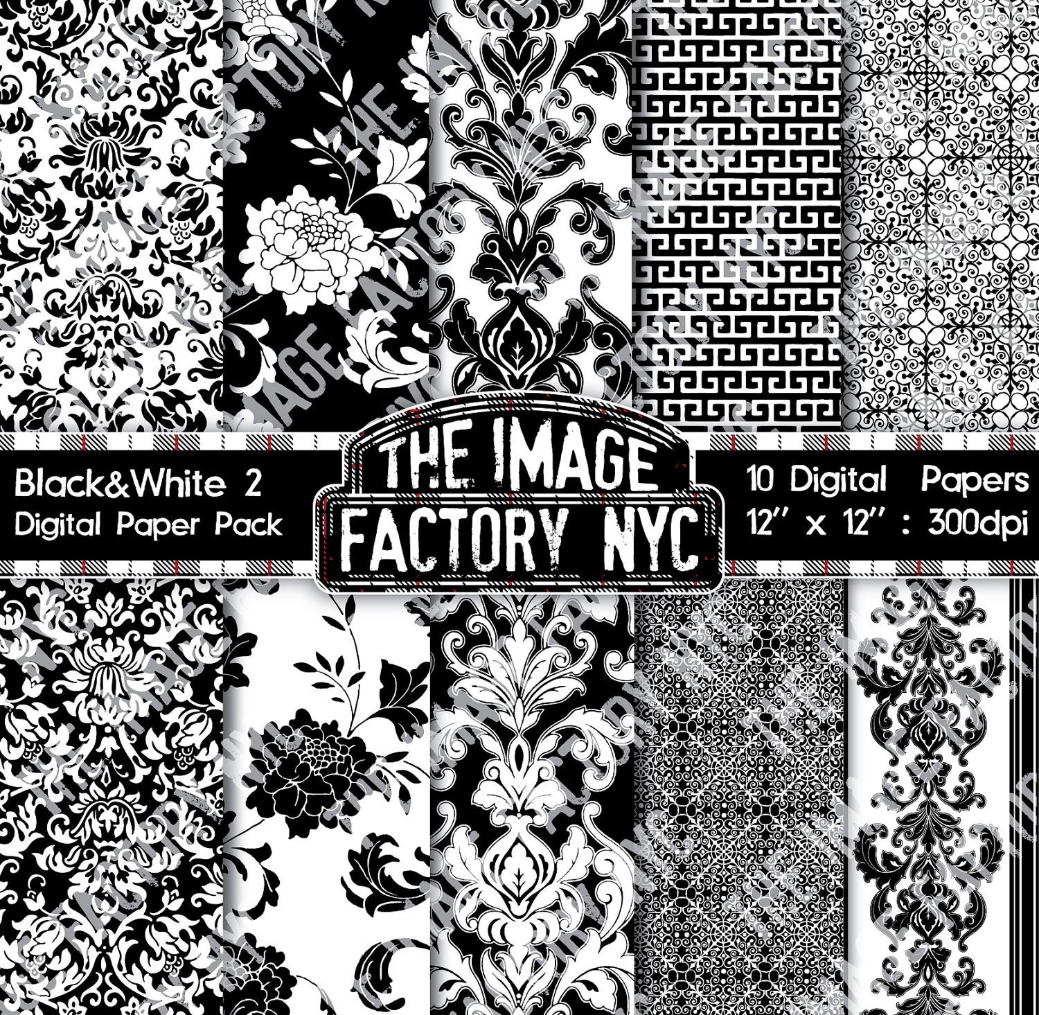 Black & White Vintage Wallpaper and Damask Inspired Digital