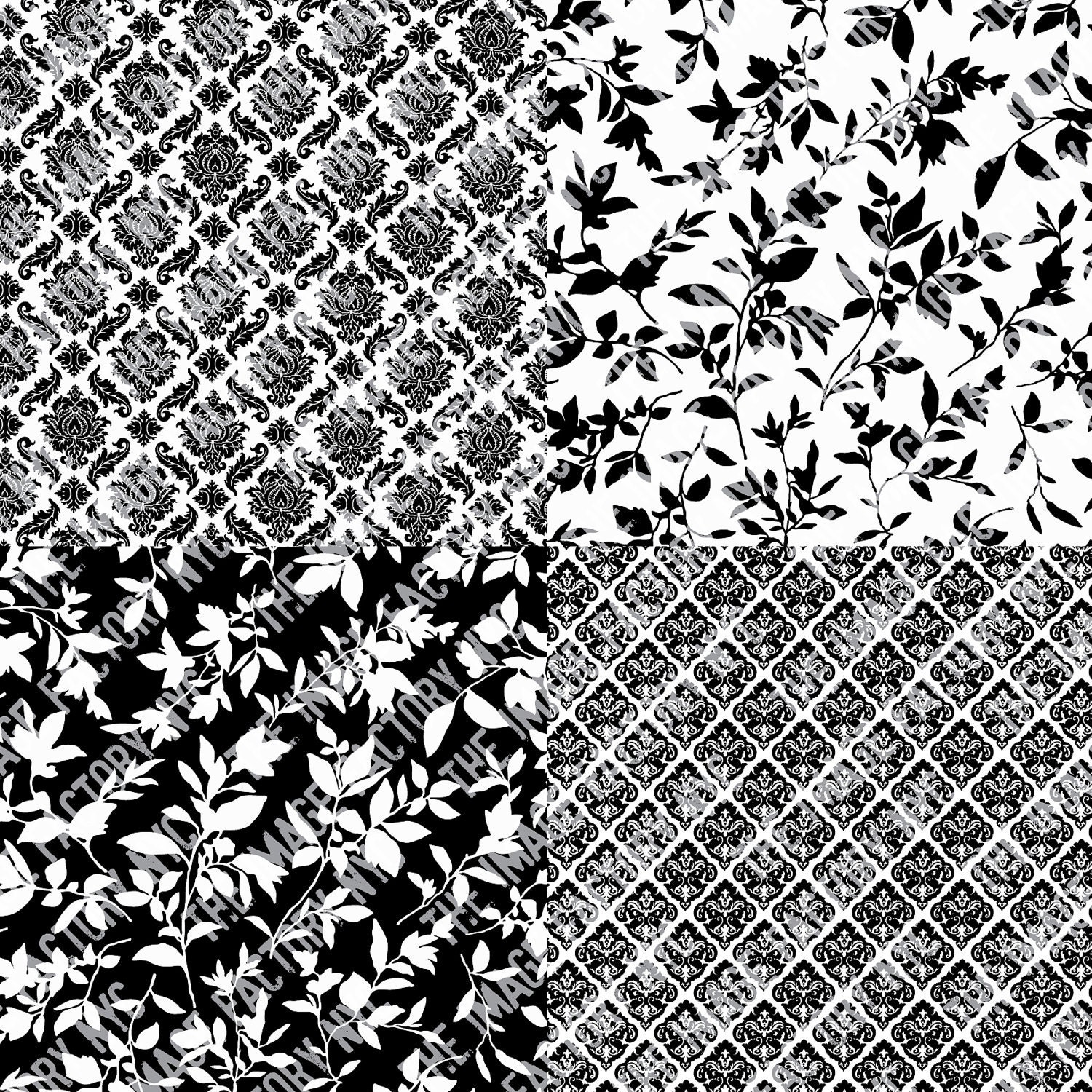 Black & White Vintage Wallpaper and Damask Inspired Digital