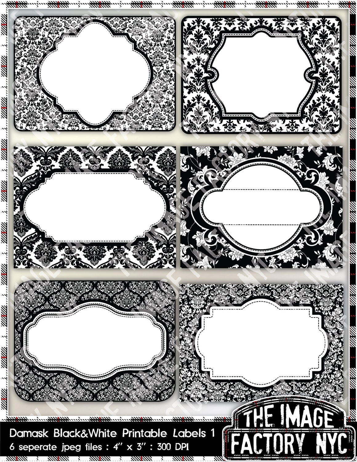 Black and White Damask Printable Labels & Tags for gift tags