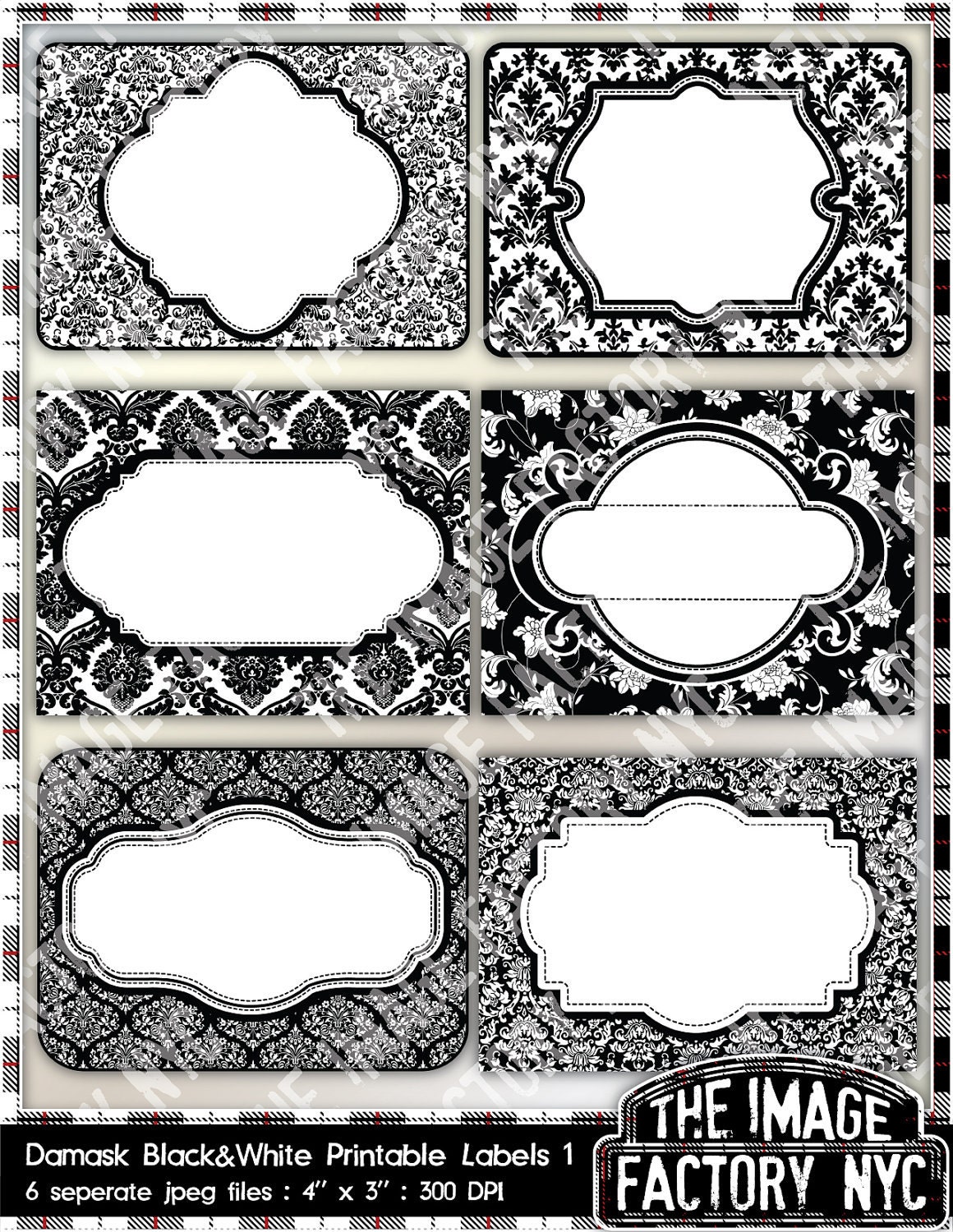 Pin On Black And White Printable Labels Black And White Damask 