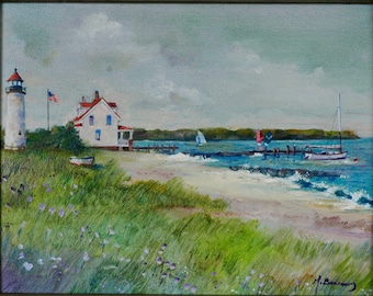 Lighthouse Landscape - Original Oil Painting