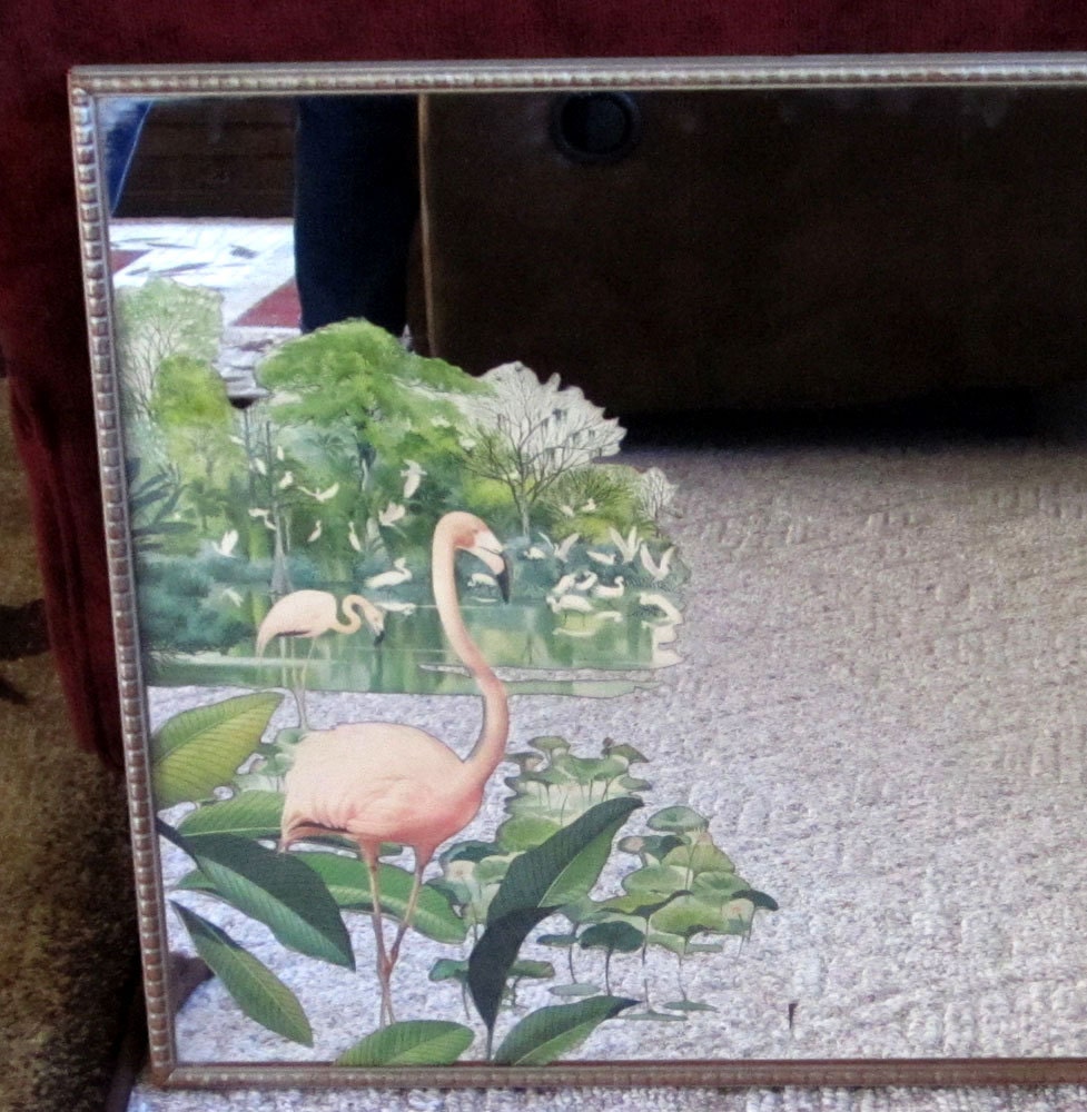 Vintage 40s50s Pink Flamingo Mirror & Wall hanging 20