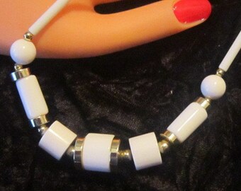 Vintage White Bead and Gold Necklace