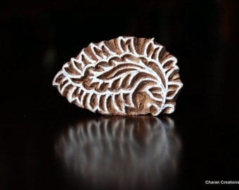 Hand Carved Indian Wood Textile Stamp Block- Leaf/Floral Motif