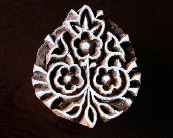 Hand Carved Indian Wood Textile Stamp Block- Floral Motif