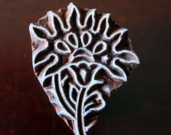 ON SALE Hand Carved Indian Wood Textile Stamp Block- Flower